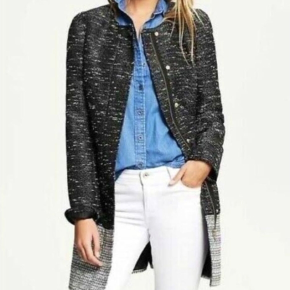 Banana Republic Colorblock Black White Tweed Coat XL - Picture 1 of 10